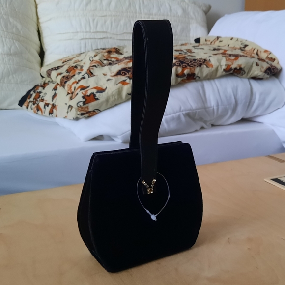 Vintage Black Velvet Mini Bag with Rhinestone Details NWOT - Picture 3 of 4